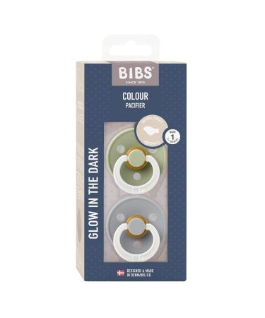 BIBS Colour Anatomical Glow Schnuller 2-Pack | BPA-Free Natural Rubber Latex Soothers | Lights Up in the Dark | Size 1 (0-6 Months) - Sage Glow & Cloud Glow - Made in Denmark - Buy Online on SooperMarket.com