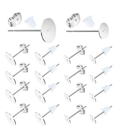 Earring Posts Stainless Steel, 500Pcs Hypoallergenic Flat Pad Earring Studs with Butterfly and Rubber Bullet Earring Backs for Jewelry Making Findings Silver