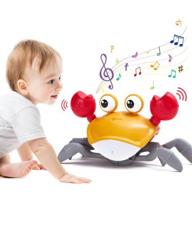 Crawling Crab Baby Toys with Music and LED Light for Kids Toddles - Interactive Infrared Induction RC Toys with Automatically Avoid Obstacles - USB Rechargeable Electronics Toys for Boy and Girl Gift