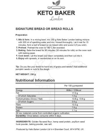 Keto Baker London Bread and Cake Mix - Signature Loaf Baking Mix Vegan Gluten-Free and Low-Carb - Buy Online on SooperMarket.com