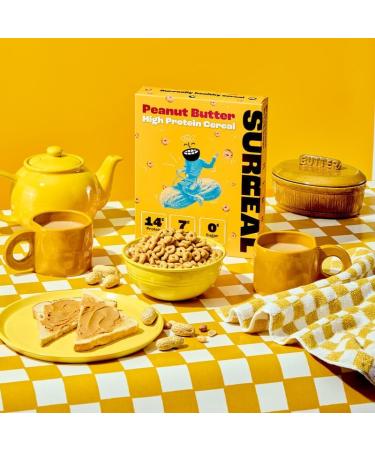 Surreal Peanut - High Protein Cereal - Low Sugar- Healthy Plant Based Cereal - High in Fibre - Low Carb - Gluten Free - Vegan - 13g of Protein 0g of Sugar - 240g per Box - 4 Pack (4 x Peanut) - Buy Online on SooperMarket.com