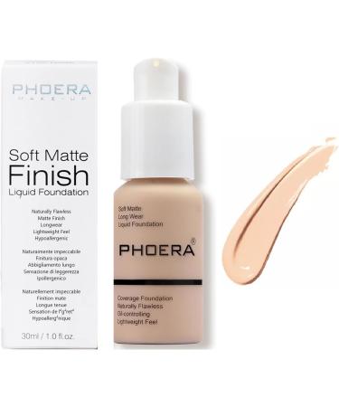 Phooera Fulll Coverage Liquid foundation Matte Finish Concealer Long wear 24hrs Oil Controlling Naturally Flawless Lightweigt Feel Buildable (102 NUDE) - Buy Online on SooperMarket.com