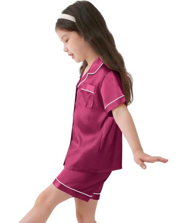 SWOMOG Kids Silk Pyjamas - Short Sleeve Satin PJs Set for Boys & Girls | Button-Down Silky Nightwear for Children & Teens (Ages 4-16) - Grapefruit | 8-9 Years - Buy Online on SooperMarket.com