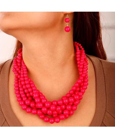 Shop Wiwpar Simulated Pearl Cluster Necklace Set | Multi Strand Twisted Pearl Jewelry - Pink Statement Bib Collar - Buy Online on SooperMarket.com