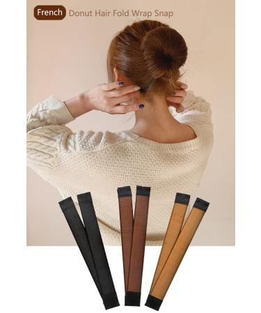 3-Piece Women's Hair Bun Maker Set - Ballerina Bun Shaper for Kids - French Donut Hair Fold Wrap Snap - (Light Brown, Brown, Black) - Buy Online on SooperMarket.com