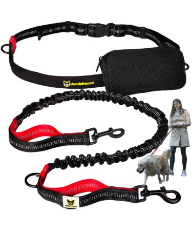 Jogging line |Premium dog leash 120cm to 170cm |Elastic reflective tear -resistant padded belly belt with bag |Run free -handed walks hike red