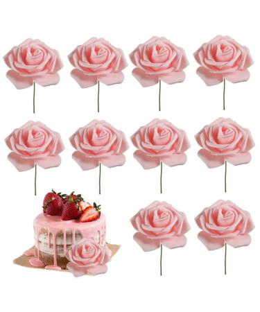 Obelunrp Womens Day Cake Topper 10PCS Pink Rose Flower Cake Topper Party Cake Decor for 3.8 Goddess Festival Mother Day (2.95x7.87inch)