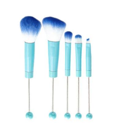 Blue Beadable Makeup Brushes Set of 5 for Silicone Focal Beads Bulk DIY for Crafters Cosmetic Brush Kit Keychain Bar Eyeshadow