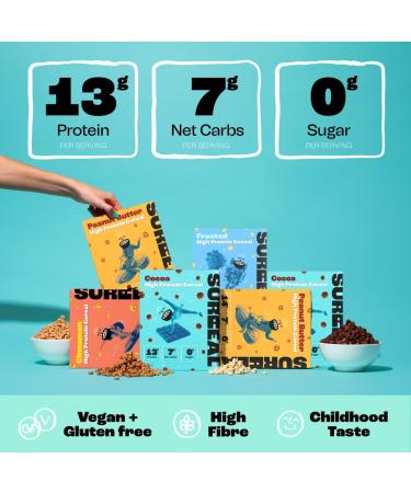 Surreal Variety Pack - High Protein Cereal Low Sugar- Healthy Plant Based in Fibre Carb Gluten Free Vegan 13g of Protein 0g Sugar 240g per Box 4 (1 x each) - Buy Online on SooperMarket.com