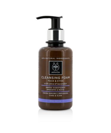 Apivita Creamy foam cleanser for face and eyes suitable for all skin types cleanses impurities and make up with Olive & Lavender