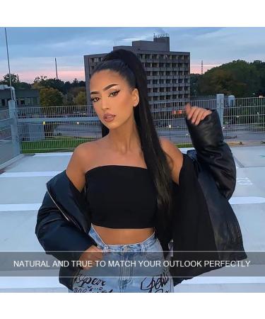 32 Inch Natural Black Straight Ponytail Extension | Heat Resistant Synthetic Wrap Around Ponytail for Women and Girls - Buy Online on SooperMarket.com