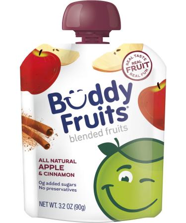 Buddy Fruits Pure Blended Fruit To Go Apple and Cinnamon Applesauce  100% Real Fruit  No Sugar Non GMO Vegan Gluten Free No Preservatives BPA Free  Certified Kosher  3.2oz Pouch 18 Pack