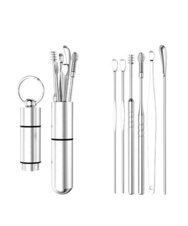 Ear Scoop 6-Piece Set of Ear Picking Tools Adult Ear Pick Ear Scoop Stainless Steel Portable Keychain Ear Scoop