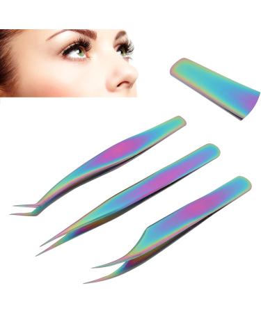 Herchr 3PCS Tweezers Set for Eyelash Extensions | Stainless Steel Straight & Curved Precision Tools - Buy Online on SooperMarket.com