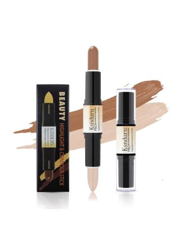 Dual-ended Contour Stick Ksndurn Contour Stick Makeup - Double-End Face Concealer Contouring Sticks Cream/Color Highlighter(Pink) Shadow(Light Brown)