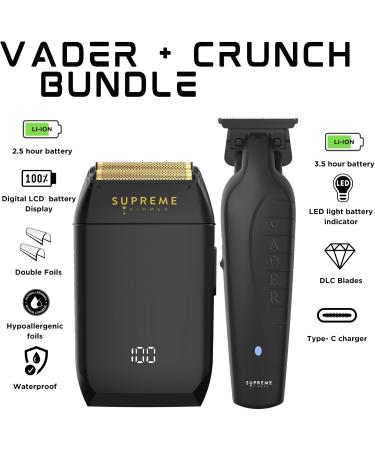 Supreme Trimmer Vader & CRUNCH Foil Shaver Kit | Professional DLC T-Blade Beard Trimmer ST3778 & Waterproof IPX6 Shaver Set | Black Barber Haircutting Tools for Precision Grooming - Buy Online on SooperMarket.com