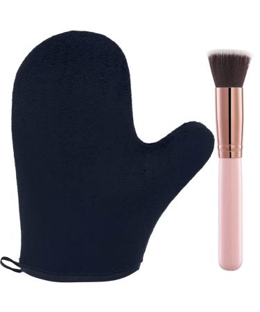 2 Pack Self Tanning Mitt Applicator Kit Set, Self Tanning Glove and Self Tanner Flat Top Brush, Tan Applicator for Sunless Fake Bake Self Tan (Black)