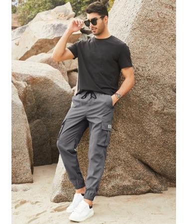 Elegancity Men's Cargo Pants | Casual Jogger Work Trousers with Drawstring | Regular Fit Sweatpants Sports Bottoms | Pockets (Size 38-46) - Gray - Buy Online on SooperMarket.com