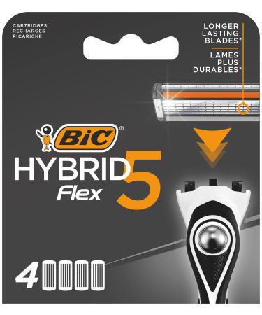 BIC Hybrid 5 Flex Men's Razor Refills with 5 Moveable Nano-Tech Titanium Blades - Box of 4 Cartridges 4 Count (Pack of 1)