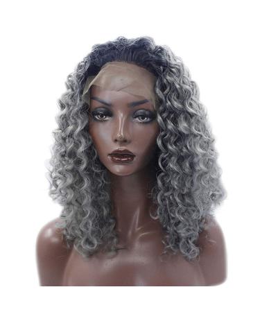 BGHJUE Women s Long Wave Hair Black Grey Short Curly Hair Lace Front Synthetic Wigs (Color : Dark grey)-Dark_grey