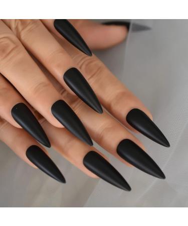 24pcs Extra Long Matte Black False Nails - Full Coverage Reusable & Long Lasting - International Shipping Available - Buy Online on SooperMarket.com
