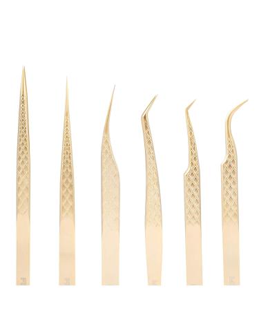 FEITA Gold Eyelash Extension Tweezer Set - Precision Diamond Grip Tweezers for Volume & Individual Lashes (6Pcs) - Buy Online on SooperMarket.com