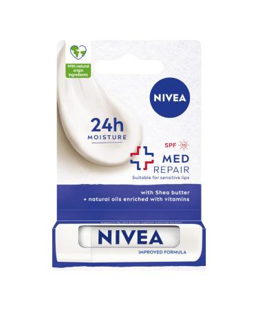 NIVEA Med Repair Moisturising Lipstick with Shea Butter Nourishing Oils and Vitamins SPF 15 4.8 g