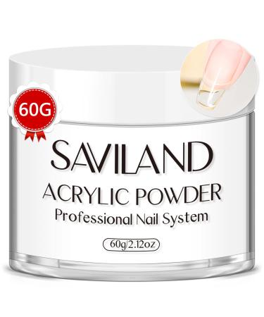 Saviland Acrylic Powder-60g Clear Acrylic Powder Large Capacity Acrylic Nail Powder Polymer Professional Acrylic Application for Nail Extension French Manicure Nail Carving CLEAR-1