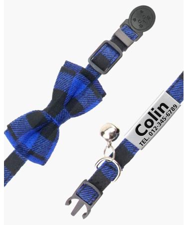 Personalized Breakaway Cat Collar with Bow Tie & Bell - Blue | Stainless Steel ID Tag Engraved | Name & Phone Number | 1 Pack - Buy Online on SooperMarket.com
