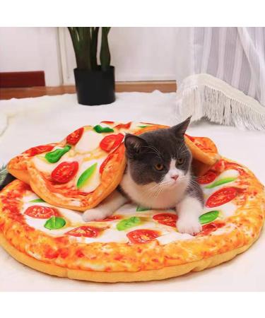 Fld Pizza Pattern Pet Cat 20.8" Round Bed Mats and 15.7" Blanket 2 pcs Set Creative Pets Supplies pisha1