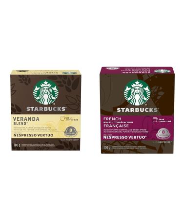 Starbucks by Nespresso Veranda Blend Blonde Roast Coffee Pods & French Roast For NESPRESSO VERTUO Dark Roast Coffee + Roast Veranda 1 g (Pack of 1)