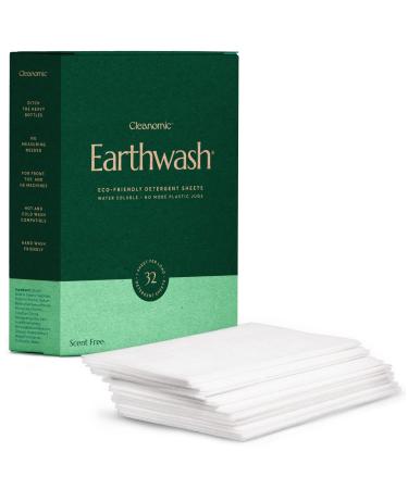 earthwash - Laundry Detergent Sheets Scent-Free (32 Loads) The Perfect Hypoallergenic Eco-Friendly Plastic Free Strips Ideal for Travel/Home Use. Biodegradable-Easy Dissolve True Eco-Wash