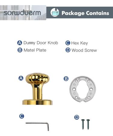 Sorwduerm Gold Door Knobs - Polished Brass Dummy Handle | Decorative Zinc Alloy - 1 Pack - Buy Online on SooperMarket.com