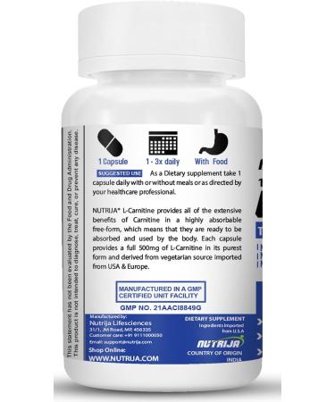 NutriJa L-Carnitine L-Tartrate 500mg Supplement | Converts Fat into Energy Boosts Energy & Performance | Supports weight Loss | Fastest Muscle Recovery & Reduces Soreness (120 Capsules) 120 count (Pack of 1) - Buy Online on SooperMarket.com