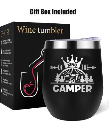 Coolertaste King Of The Camper Wine Tumbler - 12oz Happy Camper Gift for Campers Outdoors - RV Hiking Camping Coffee Mug - Buy Online on SooperMarket.com