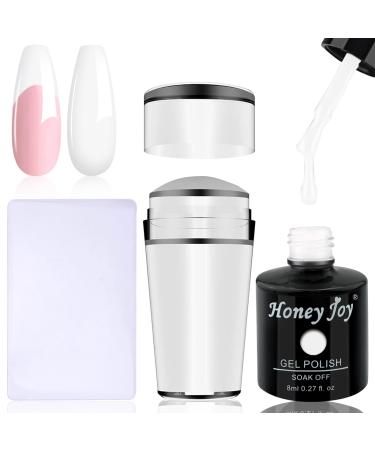 French Clear Silicone Jelly Nail Art Stamper with 8ml French White Gel Nail Polish Kit For Manicure Plate Stamp Polish Stencil Template Seal Stamper Scraper HJ-NAT074-Gel-Set