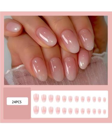 24Pcs White Ombre Almond Press-On Nails | Short Round Fake Nails for Women | Artificial Stick-On Nail Designs - Buy Online on SooperMarket.com