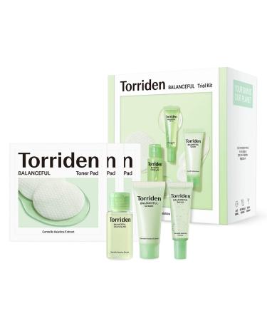 Torriden BALANCEFUL Cica Trial Kit Gotu Kola Infused Daily Skincare Kit - 4 Step Regimen with Cleansing Gel Toner Pad Serum and Cream | Vegan Hypoallergenic Korean Skin Care