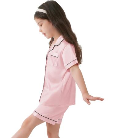 SWOMOG Kids Silk Pyjamas Short Sleeve Satin PJs Set - Sakura Pink - Ages 10-11 Years - Buy Online on SooperMarket.com