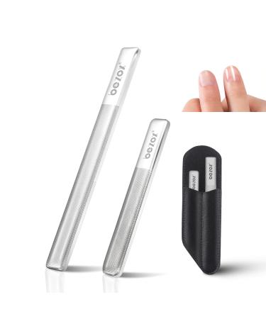 Bezox glass nail file from nanomaterials - 2PCs nail file with stronger glass hardness - professional 13cm and 9cm nail files set professional salon manicure tools kit for acrylic and natural nails white