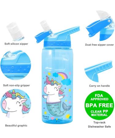 Koohot 22oz Kids Water Bottle - BPA Free, Leak-Proof, Lightweight with Straw Lid and Carry Loop - Mermaid2 Design for Boys and Girls - Buy Online on SooperMarket.com