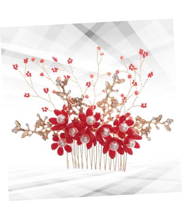 HAPINARY Handmade Comb Hair Insert Comb Bridal Headpiece Flower Hair Combs Wedding Side Comb Wedding Hair Combs Pearl Comb Clip Crystal Headpiece Tiara Red Hanfu Bride Headgear - Buy Online on SooperMarket.com