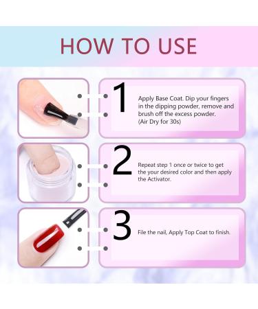 Nail Dip Powder Starter Set - 8 Colors (Clear White Pink) with Base Top Coat Activator & Brush for DIY & Salon Nail Art - Buy Online on SooperMarket.com