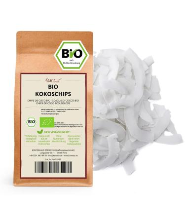 Camelur 500g Bio Kokoschips raw & unsweetened - raw food coconut chips organic without additives - the ideal topping for porridge - coconuts organic in biodegradable packaging