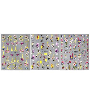 Dornail 5D Embossed Bronzing Nail Stickers - Spring Floral Decals for Women Manicure - Colorful Flower & Bird Nail Art Accessories - Buy Online on SooperMarket.com