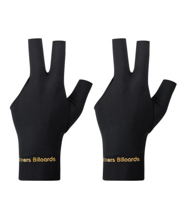 Tokaneit Breathable billiard gloves snooker billiard gloves open three-finger billard gloves suitable for pool games snooker carrom games 2 pieces black