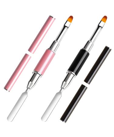 Kalolary 2PC Dual-Ended Poly Gel brush acrylic UV gel dual-ended poly gel brush poly gel brush Picker dual-ended poly gel nail brush for acrylic nail extension (black + pink)