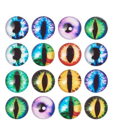 Beadthoven 20pcs 12mm Mixed Style Dragon Eye Half Round Printed Glass Cabochons  Jewelry Finding Cameo Pendant Settings 12x4mm  Mixed Color 12mm20pcs