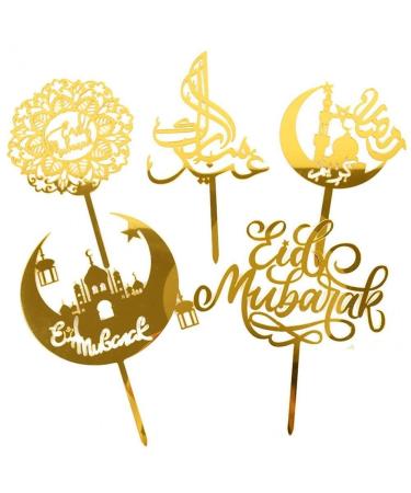 Eid Mubarak Cake Toppers Golden Ramadan Cake Topper Acrylic Moon Cake Topper for Islamic Muslim Festival Decorations
