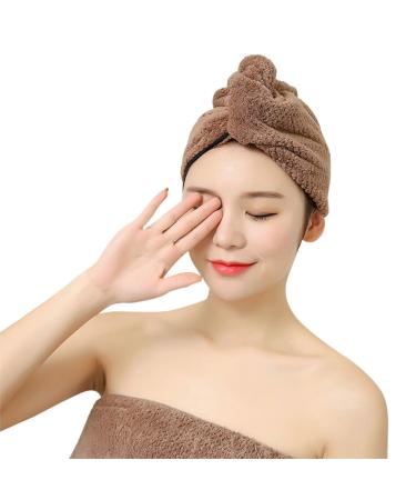 Itoda hair towel adult head towel with a button hair turban for women men microfiber shower towels absorbent hair dryer for long hair soft towel turban for home travel brown